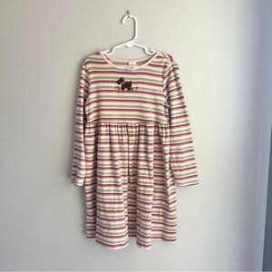 Vintage Gymboree Girl Detective Striped Long Sleeve Dress with Dog Embroidery
